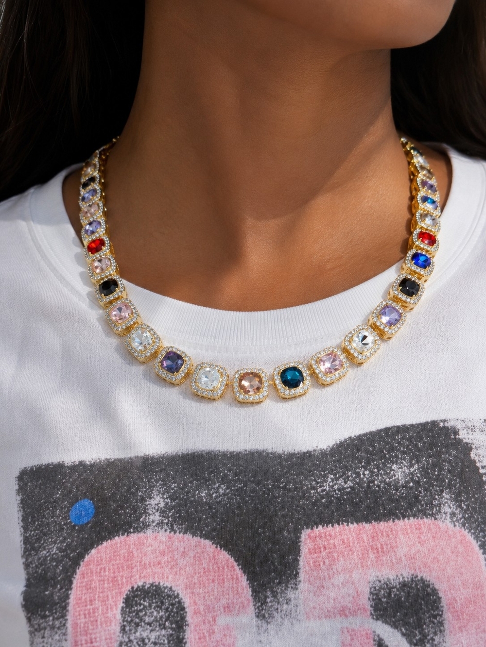 20" Gold-Tone Women's Multi-Stone Necklace.